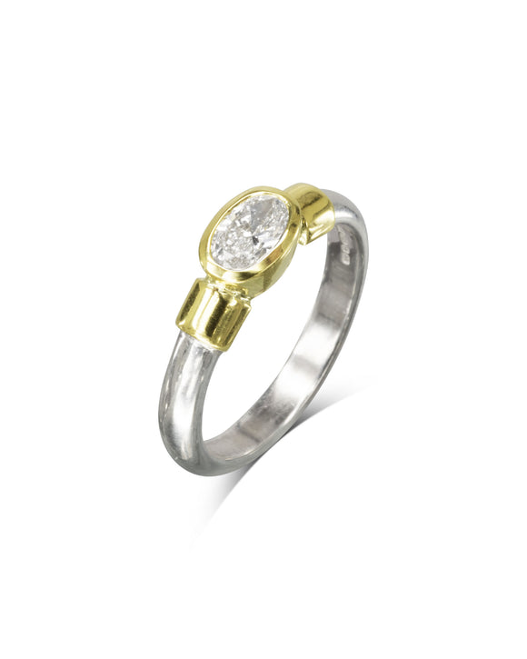 Shoulder Mixed Metal Oval Diamond Ring (0.4ct) Ring Pruden and Smith