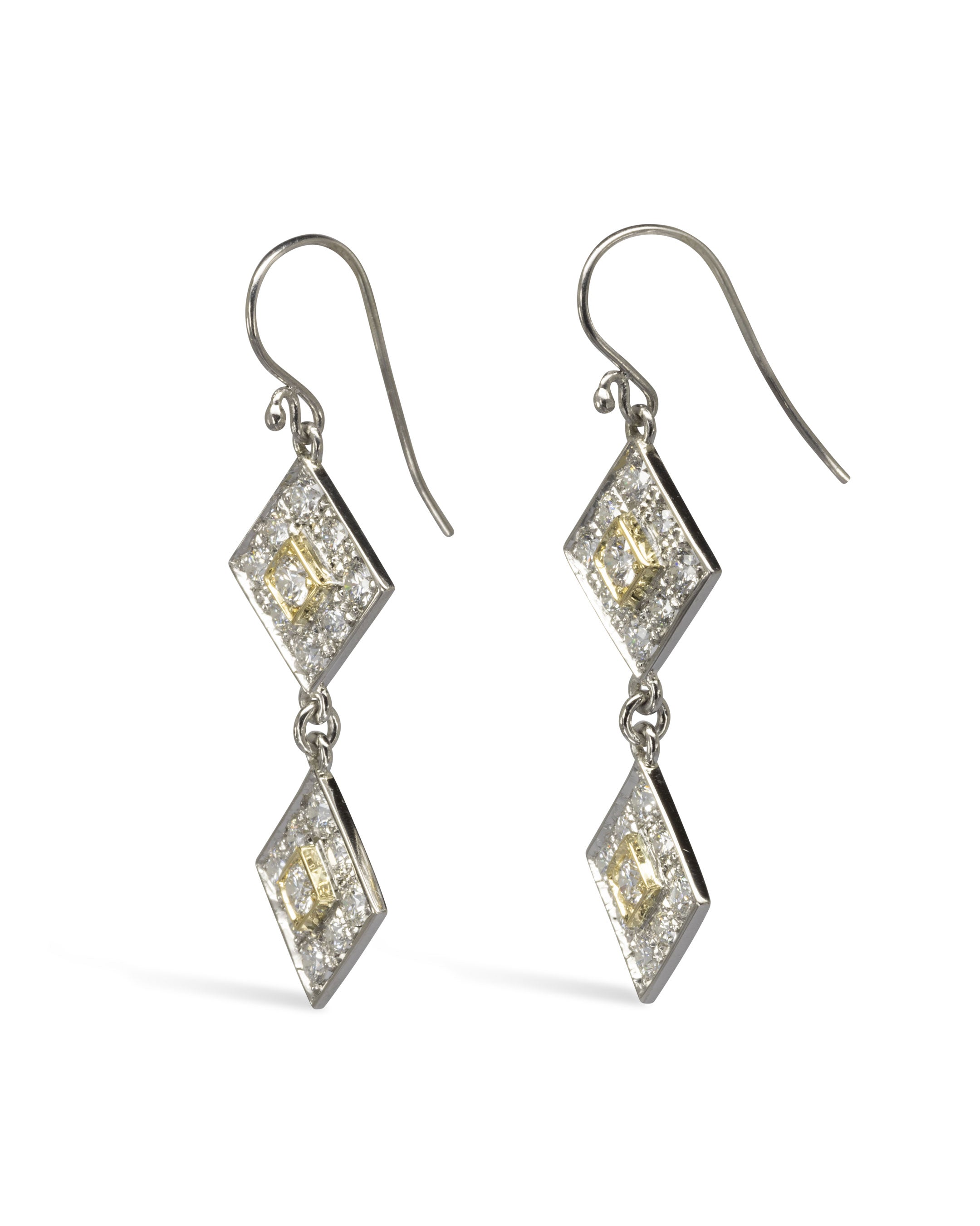 Side View Cluster Diamond Drop Earrings Pruden and Smith