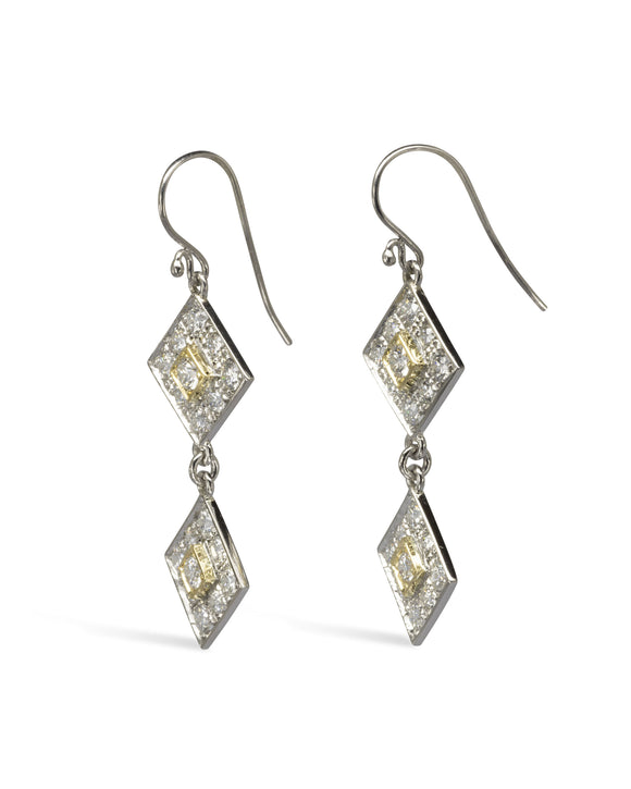 Side View Cluster Diamond Drop Earrings Pruden and Smith