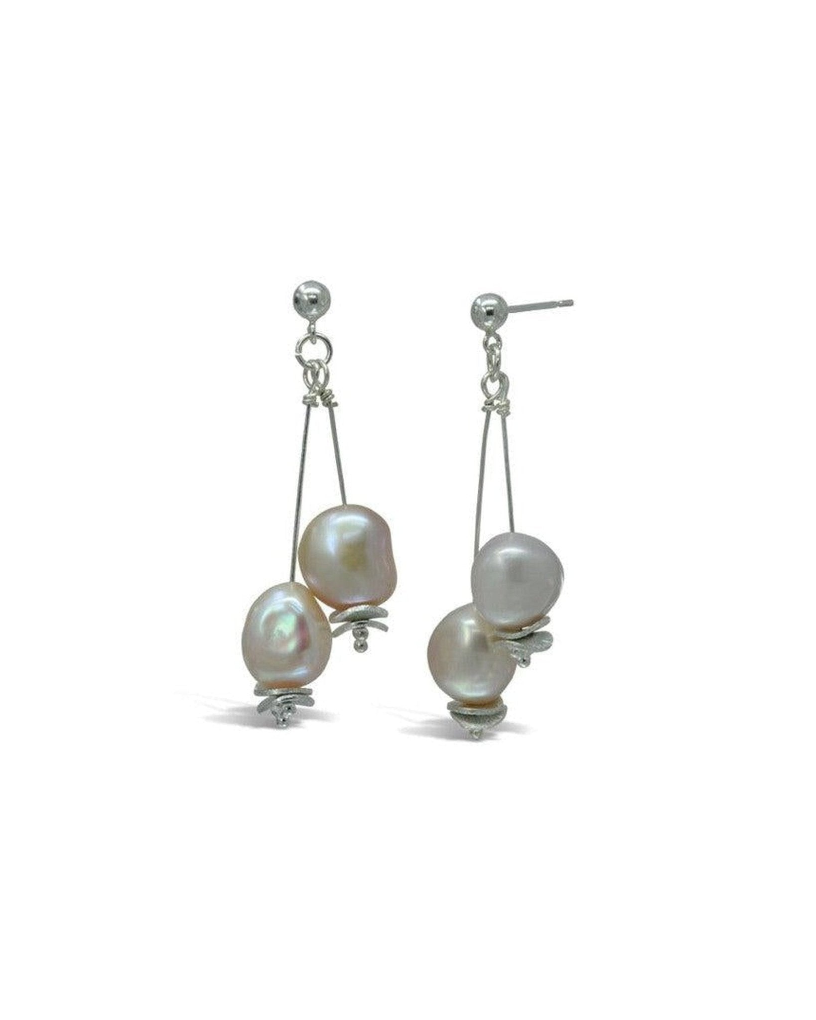 Double Pink Pearl Drop Earrings Earrings Pruden and Smith