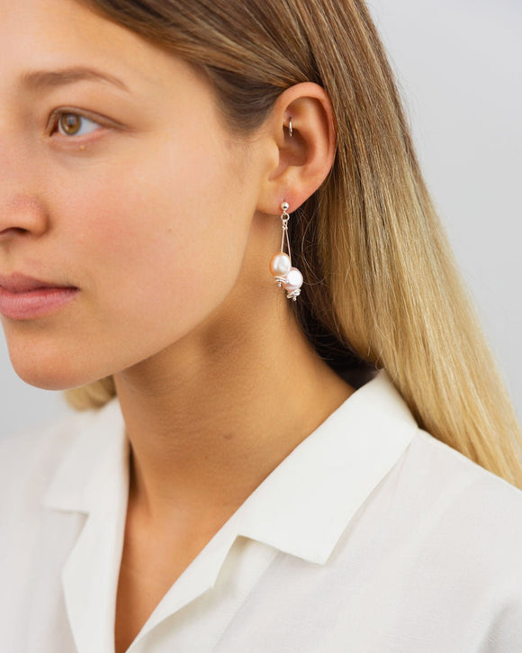 Double Pink Pearl Drop Earrings Earrings Pruden and Smith