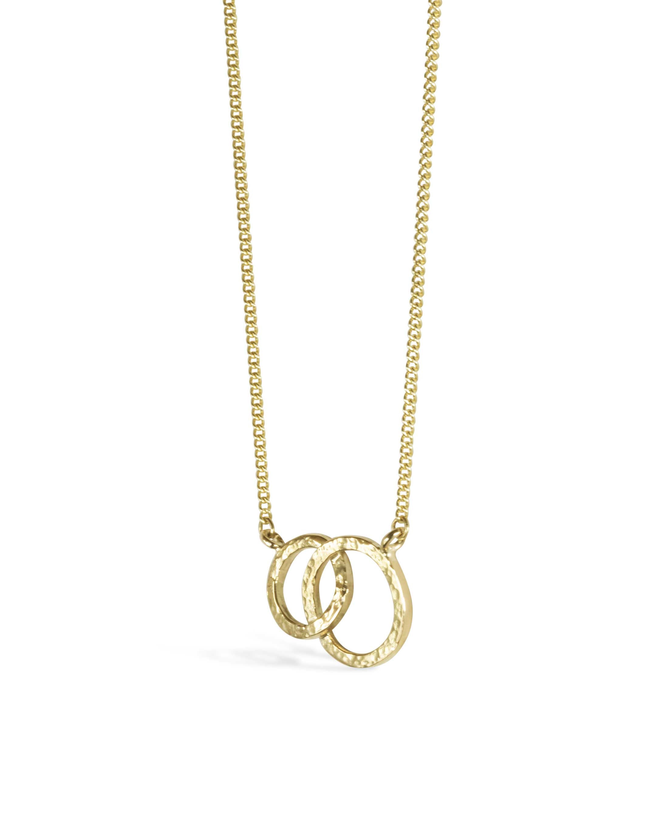 Hammered Solid 9ct Gold Double Ring Pendant Pruden and Smith Small