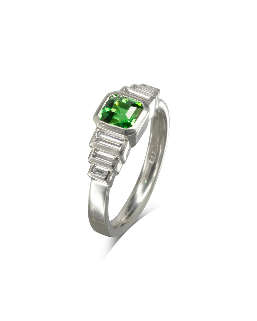 Emerald and Diamond Platinum Deco Ring Pruden and Smith