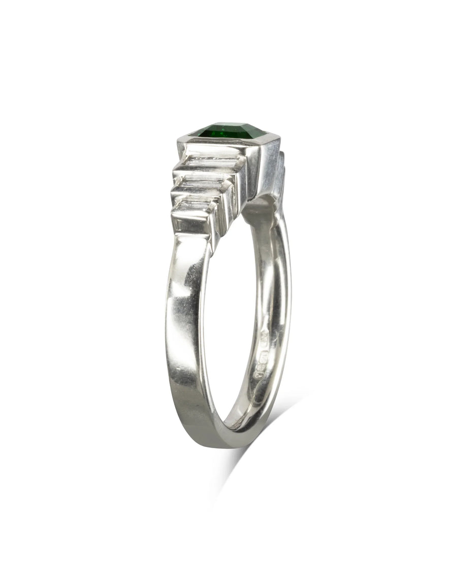 Emerald and Diamond Platinum Deco Ring Pruden and Smith