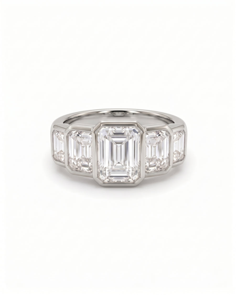 Emerald Cut Art Deco Five Diamond Ring