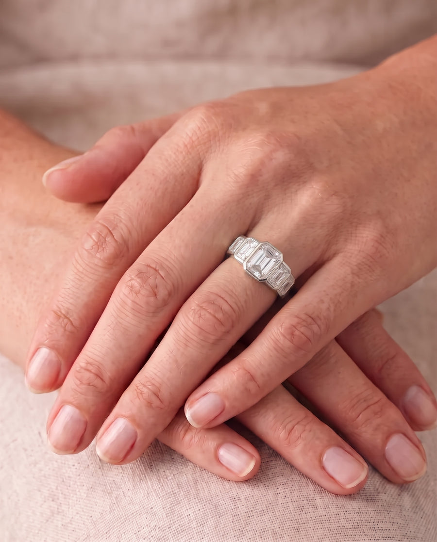 Emerald Cut Art Deco Five Diamond Ring