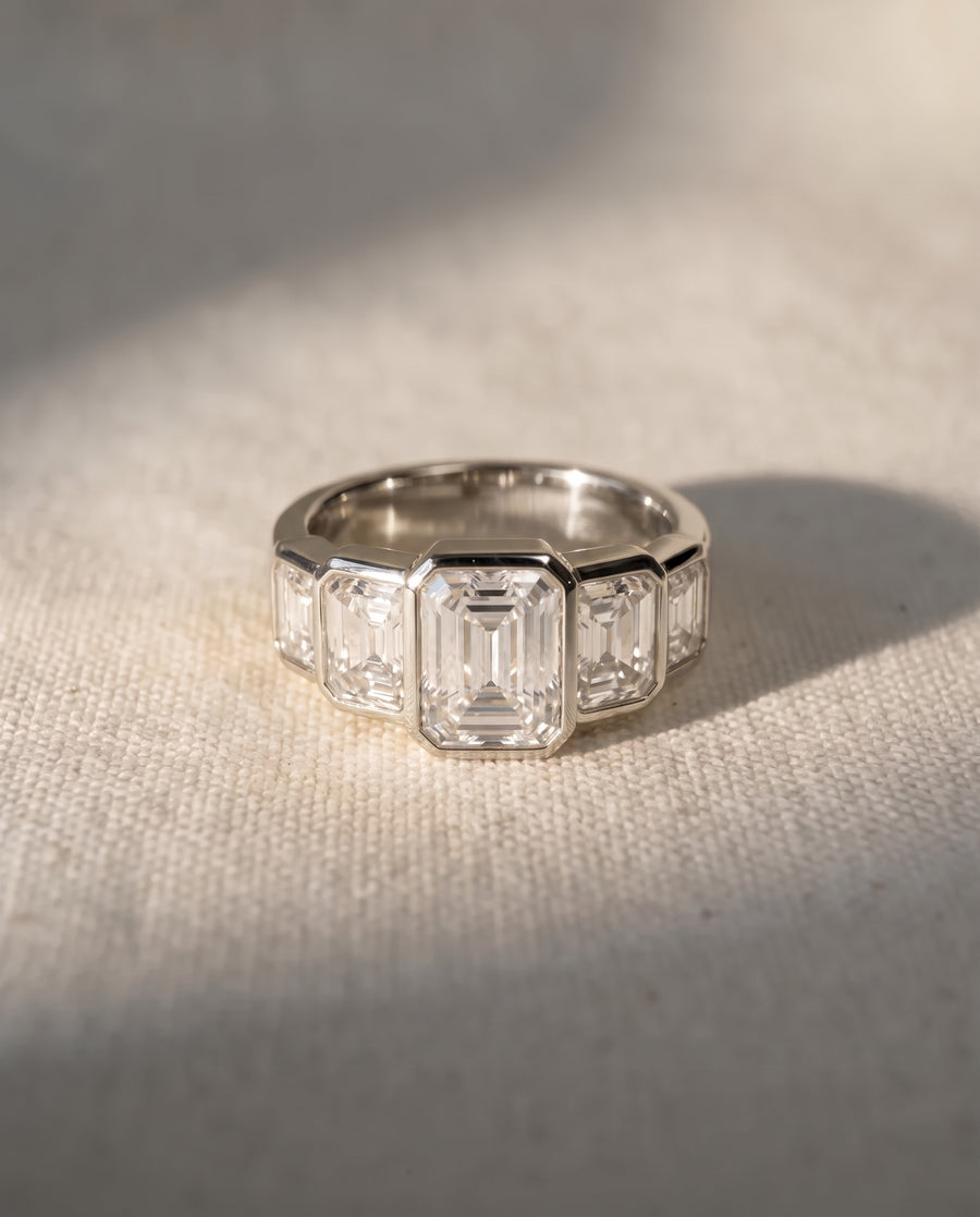 Emerald Cut Art Deco Five Diamond Ring