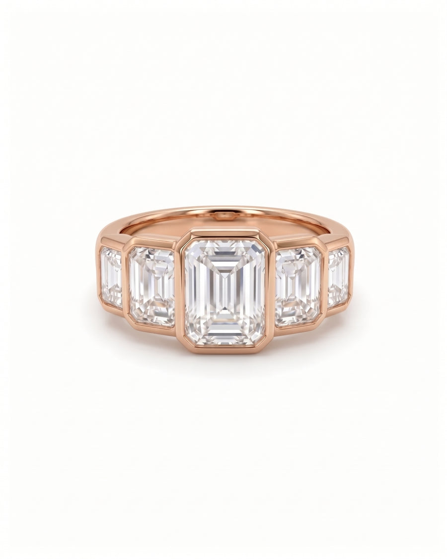 Emerald Cut Art Deco Five Diamond Ring