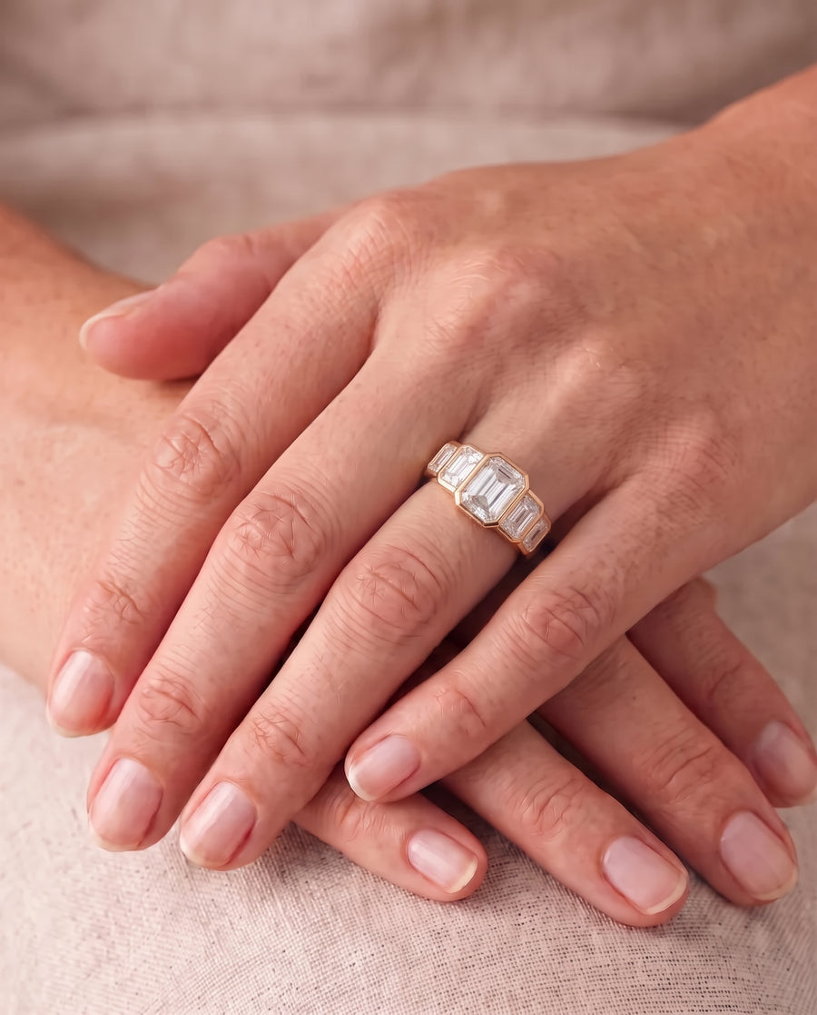 Emerald Cut Art Deco Five Diamond Ring