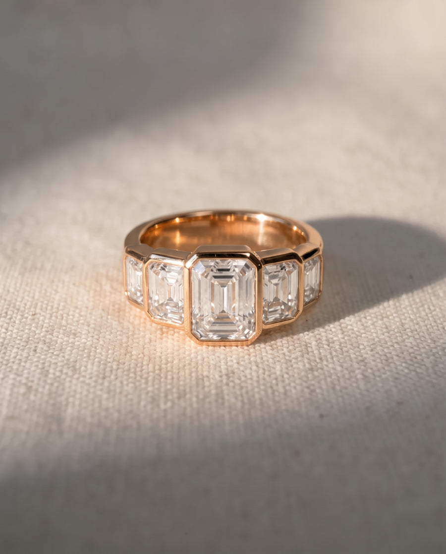 Emerald Cut Art Deco Five Diamond Ring