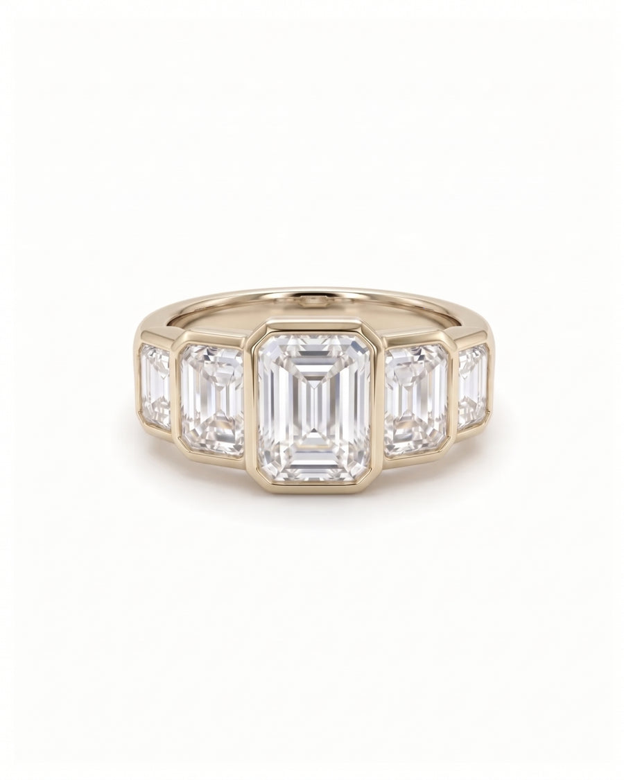 Emerald Cut Art Deco Five Diamond Ring