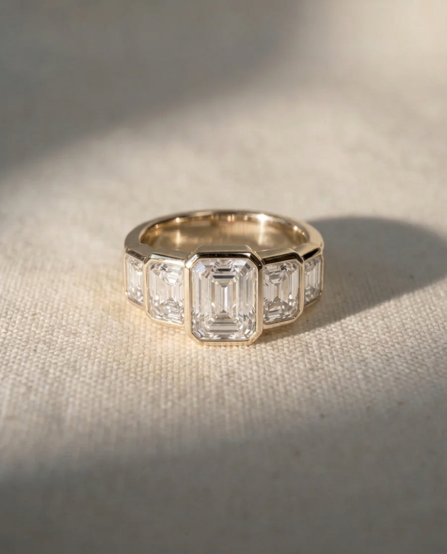 Emerald Cut Art Deco Five Diamond Ring