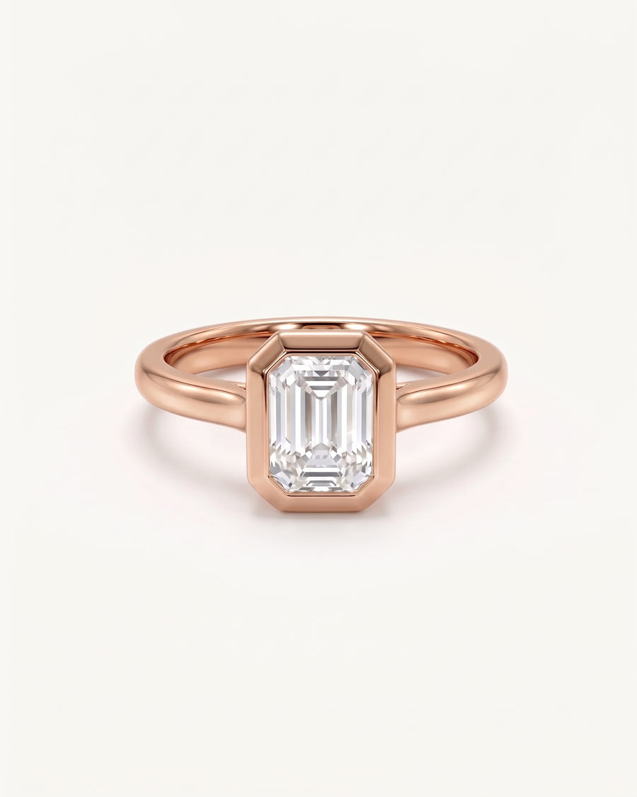 Emerald Cut Bezel Cathedral Engagement Ring