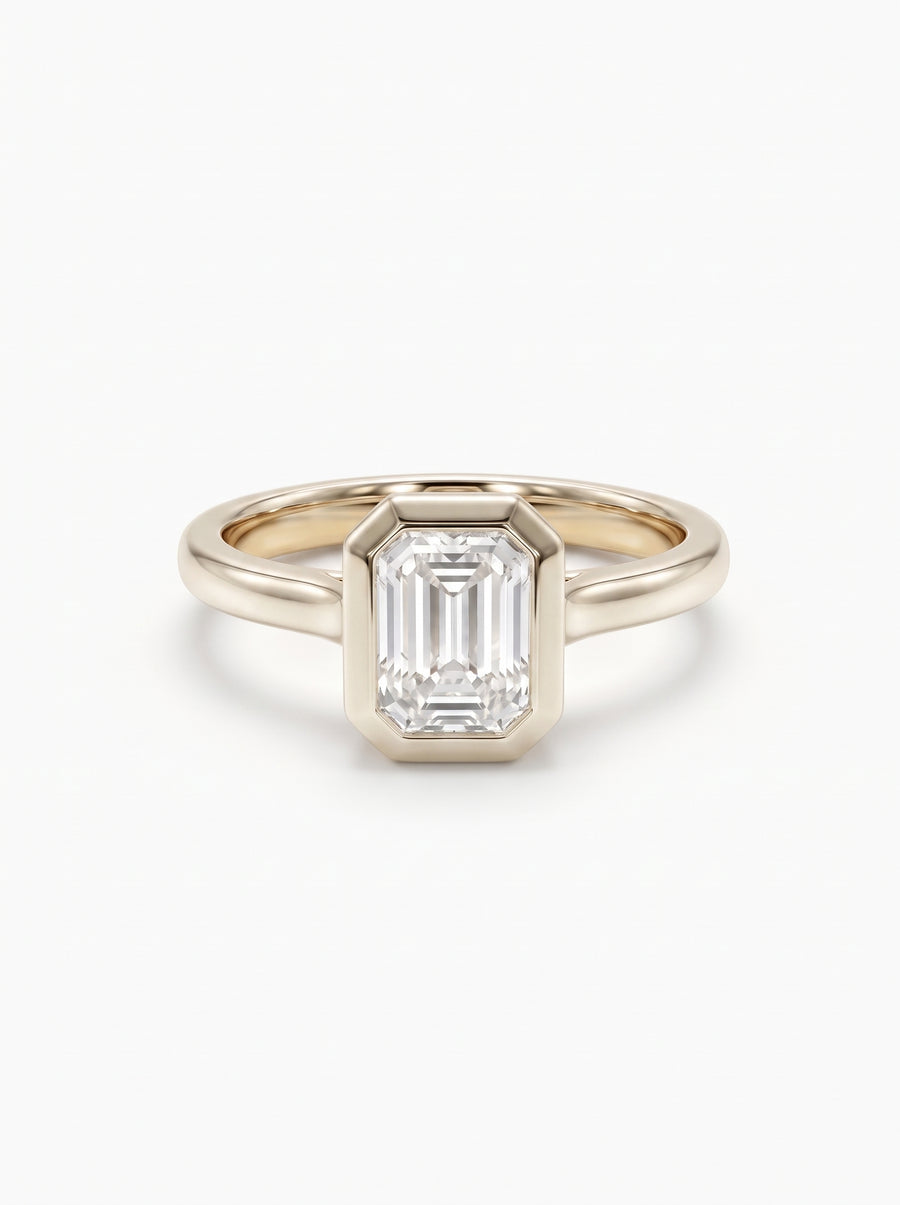 Emerald Cut Bezel Cathedral Engagement Ring
