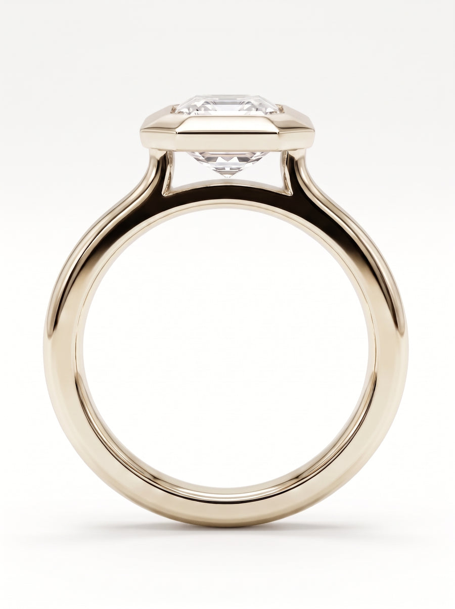 Emerald Cut Bezel Cathedral Engagement Ring