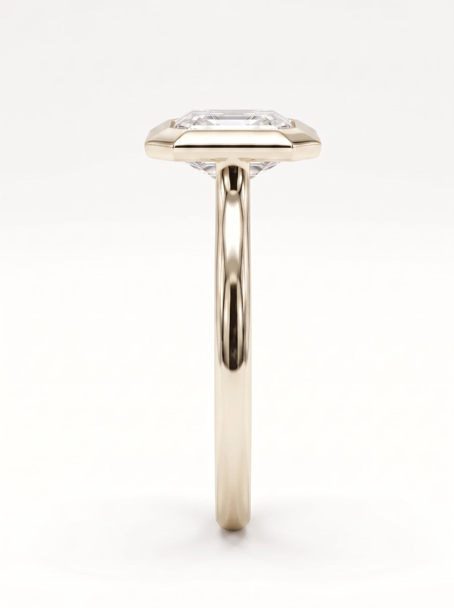 Emerald Cut Bezel Cathedral Engagement Ring