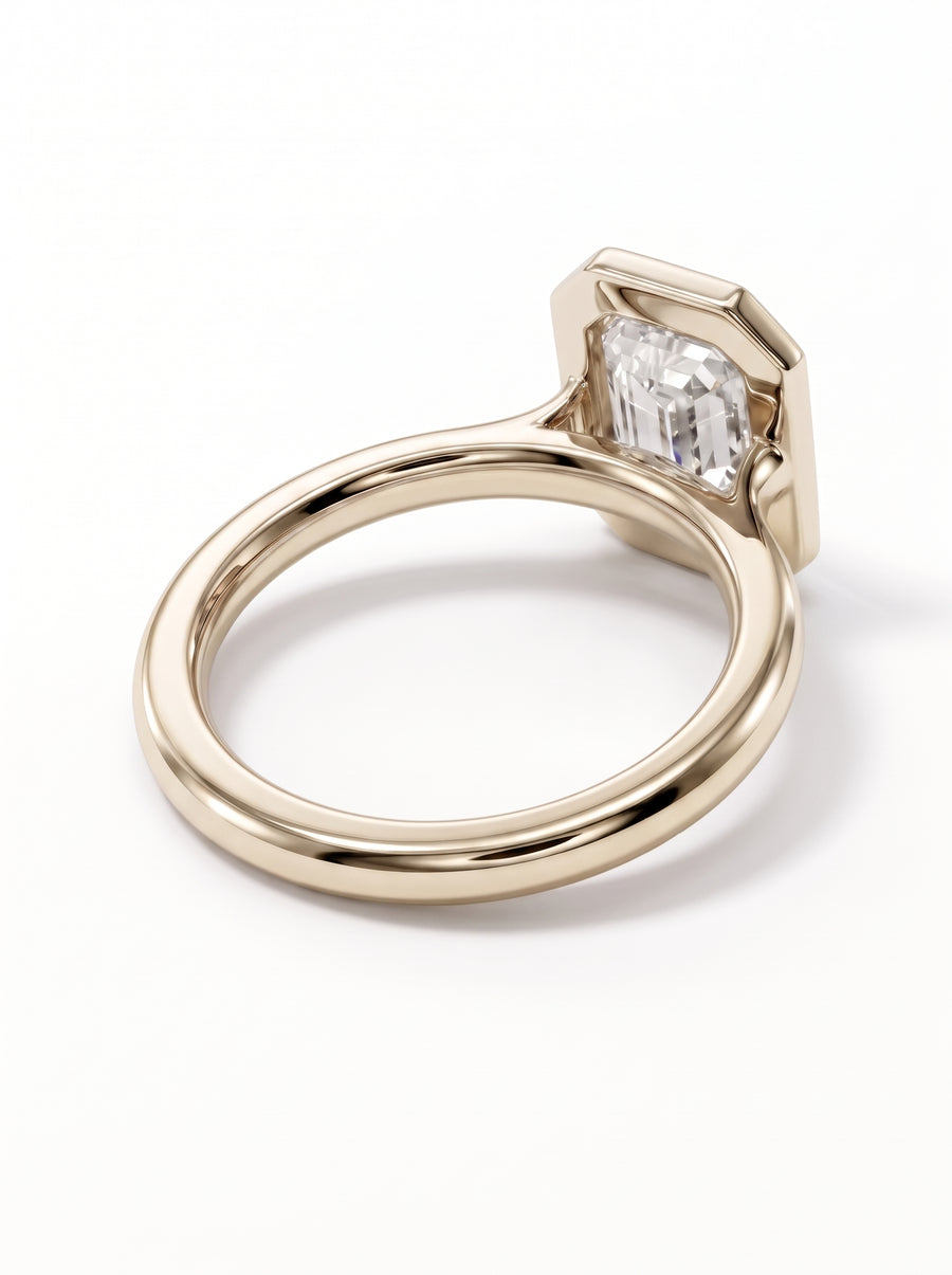 Emerald Cut Bezel Cathedral Engagement Ring