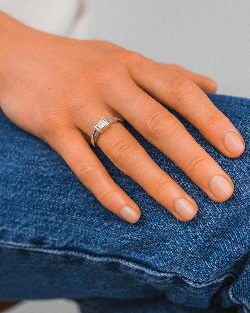 Emerald Cut Diamond Platinum Engagement Ring Ring Pruden and Smith