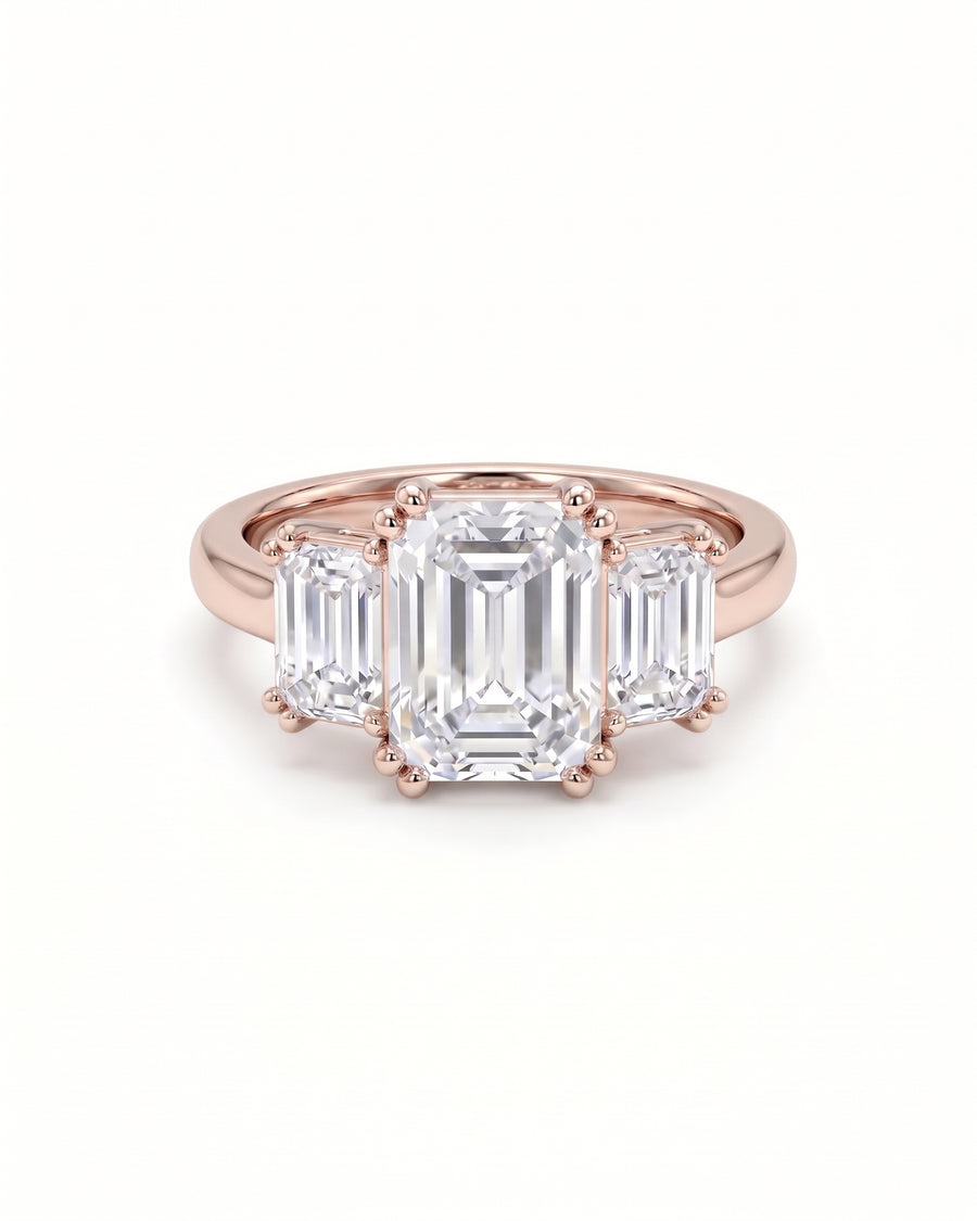 Emerald Hidden Halo Trilogy Engagement Ring