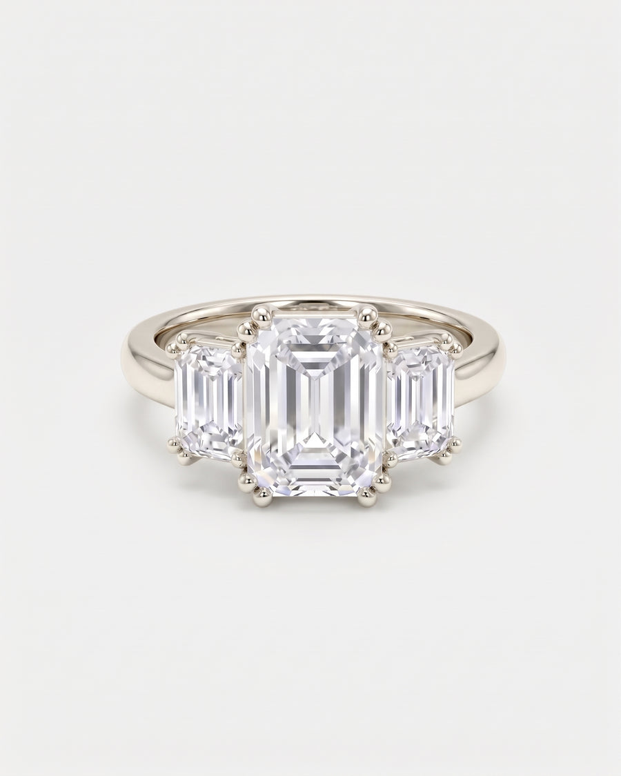 Emerald Hidden Halo Trilogy Engagement Ring