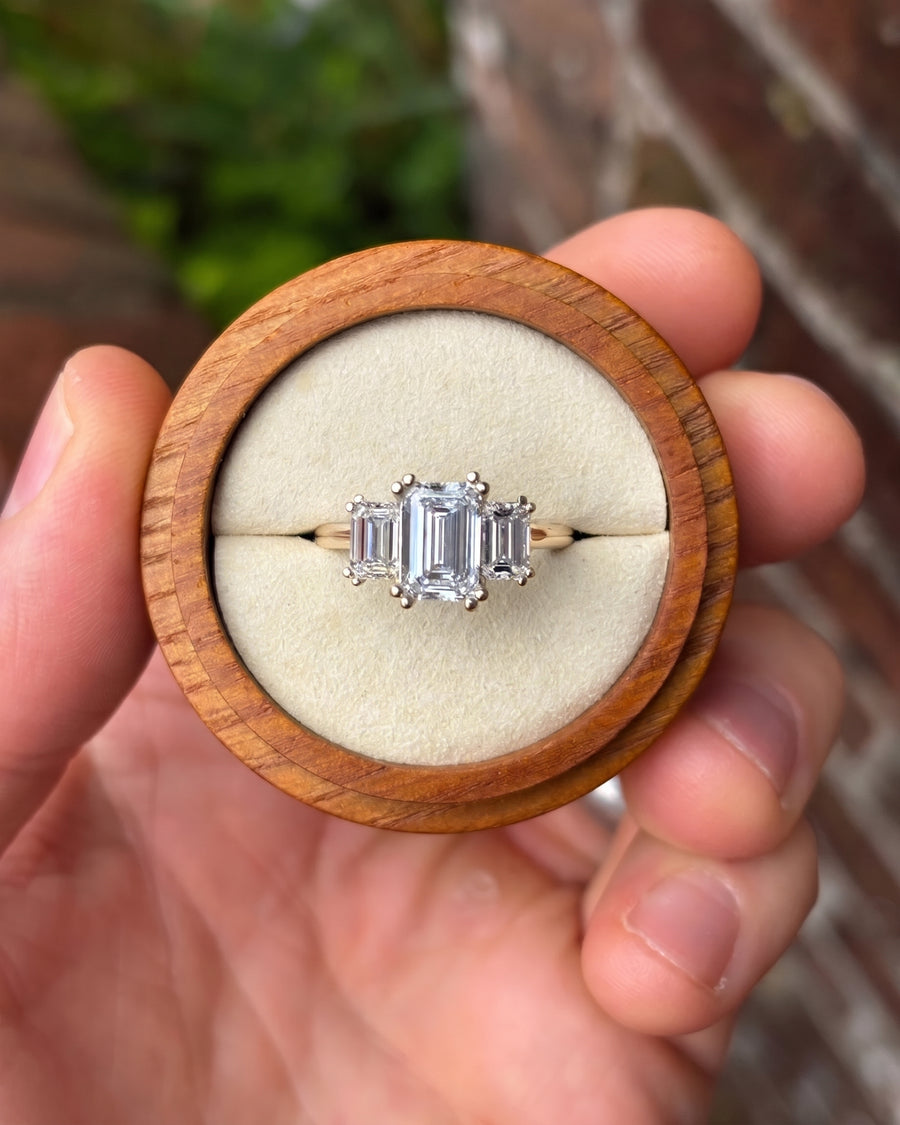 Emerald Hidden Halo Trilogy Engagement Ring