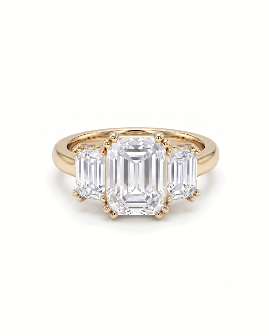 Emerald Hidden Halo Trilogy Engagement Ring