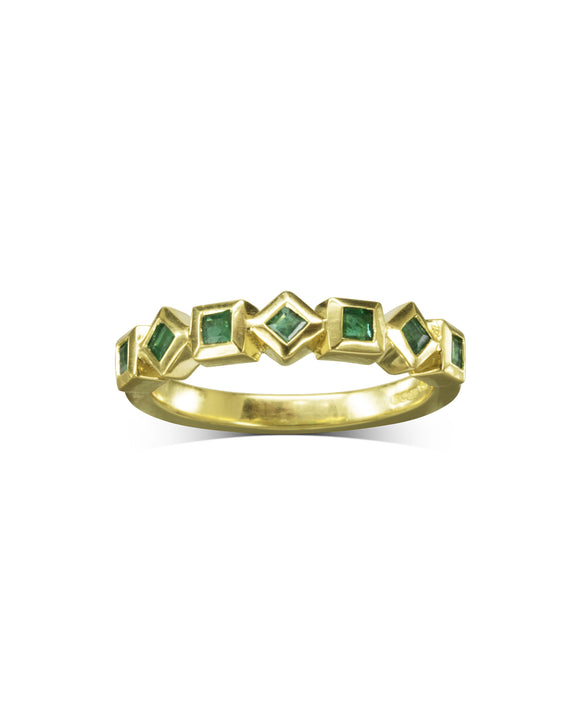 Gold Alternating Squares Emerald Eternity Ring Pruden and Smith