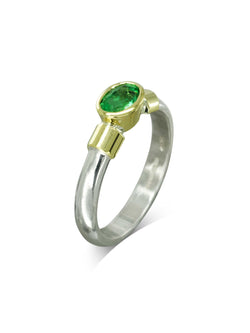 Silver and Gold Shoulder Oval Emerald Ring Ring Pruden and Smith   