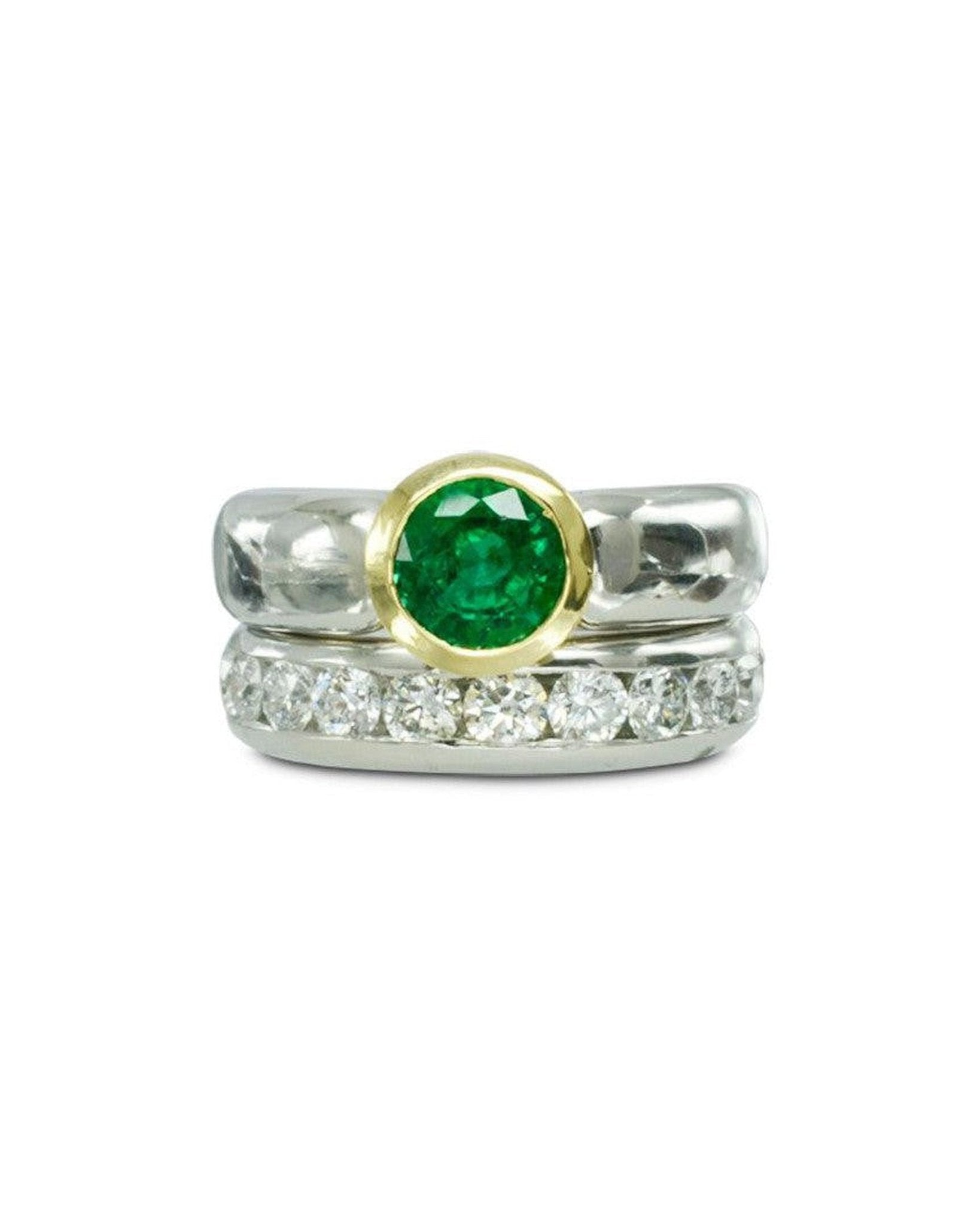Emerald Two Tone Engagement Ring Ring Pruden and Smith