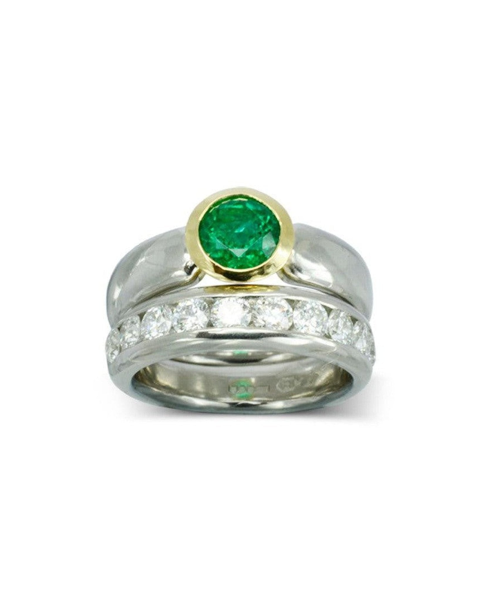 Emerald Two Tone Engagement Ring Ring Pruden and Smith