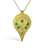 Filigree Pear Shaped Emerald Yellow Gold Pendant Pendant Pruden and Smith   