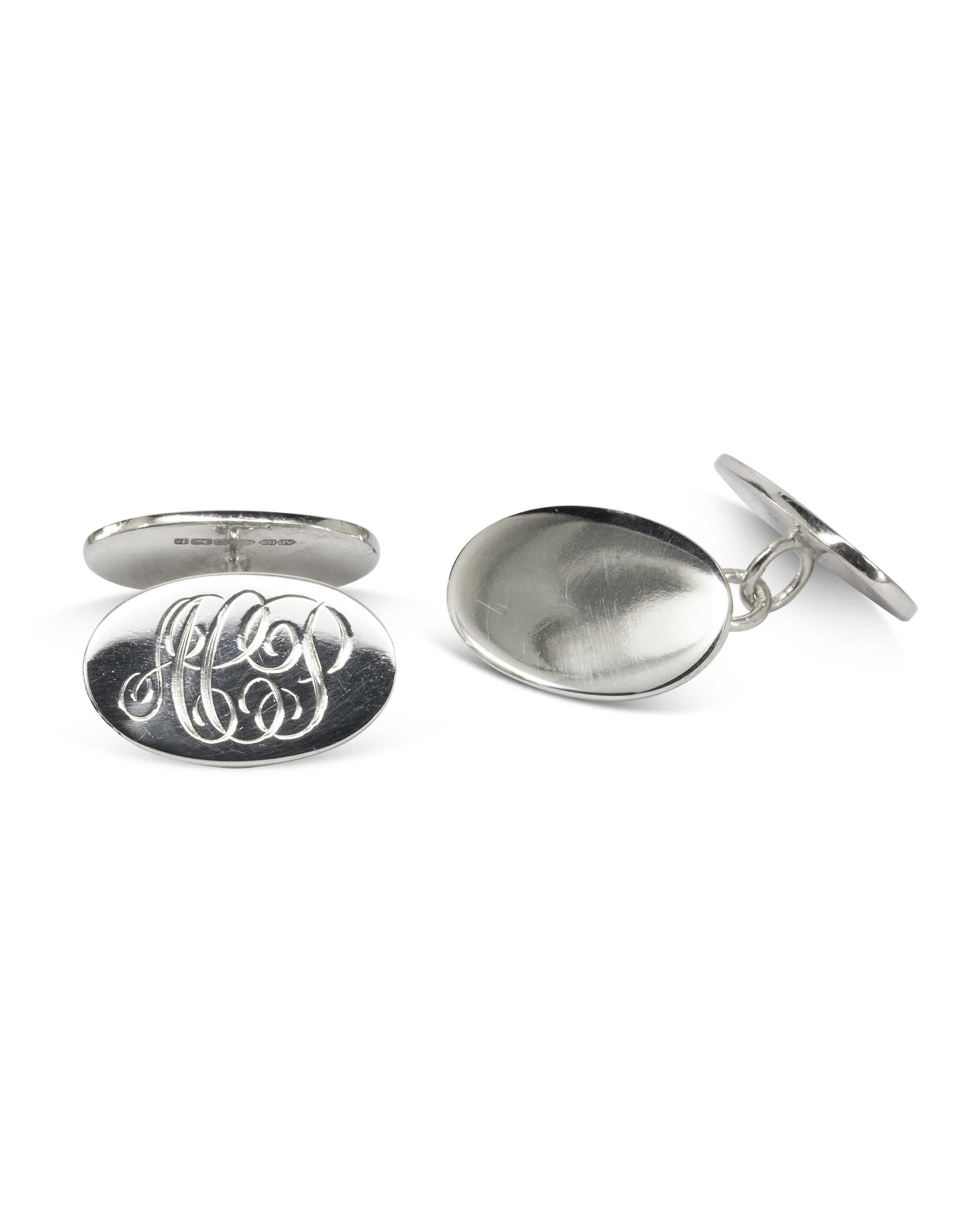 Oval Silver Chain Cufflinks Cufflink Pruden and Smith Engraved