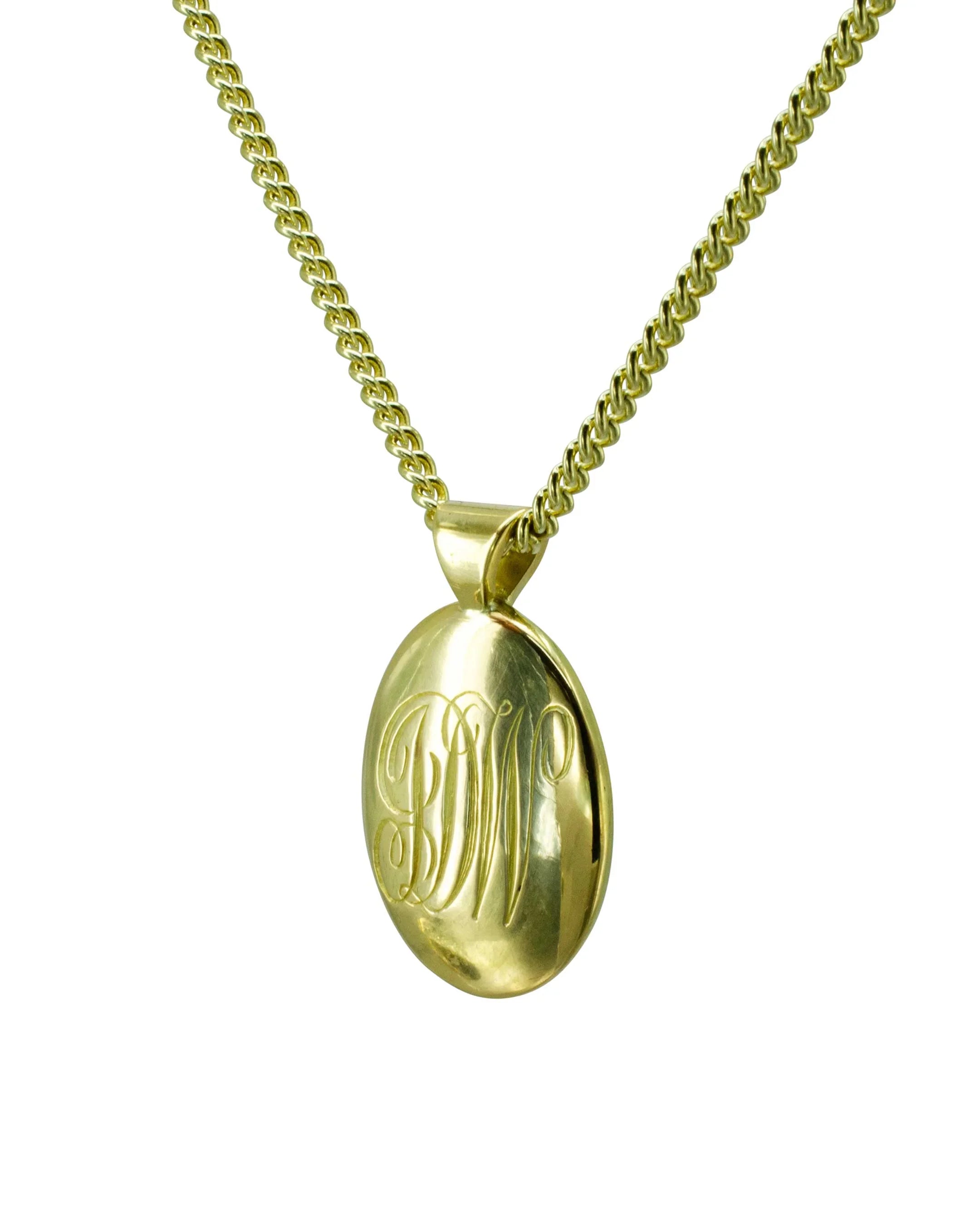 Engraved Oval Gold Pendant Pruden and Smith