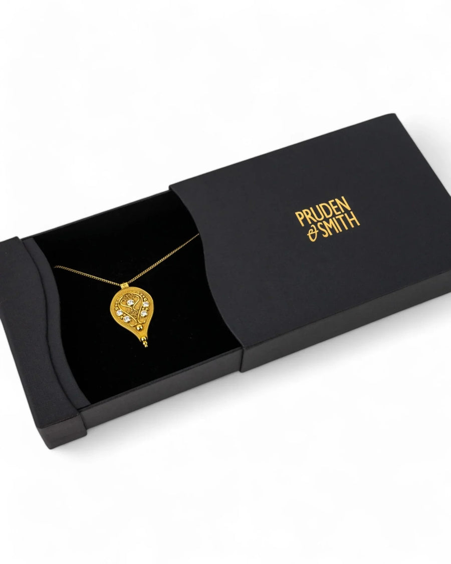 Filigree Pear Shaped Diamond Yellow Gold Pendant Pendant Pruden and Smith