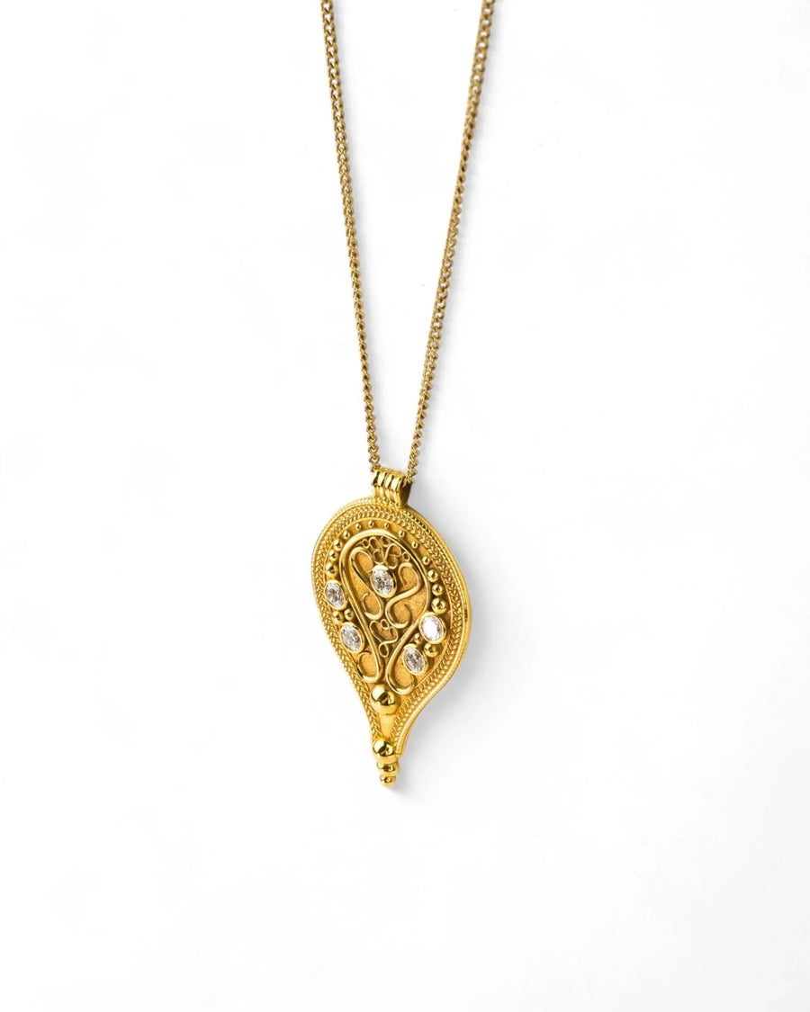 Filigree Pear Shaped Diamond Yellow Gold Pendant Pendant Pruden and Smith