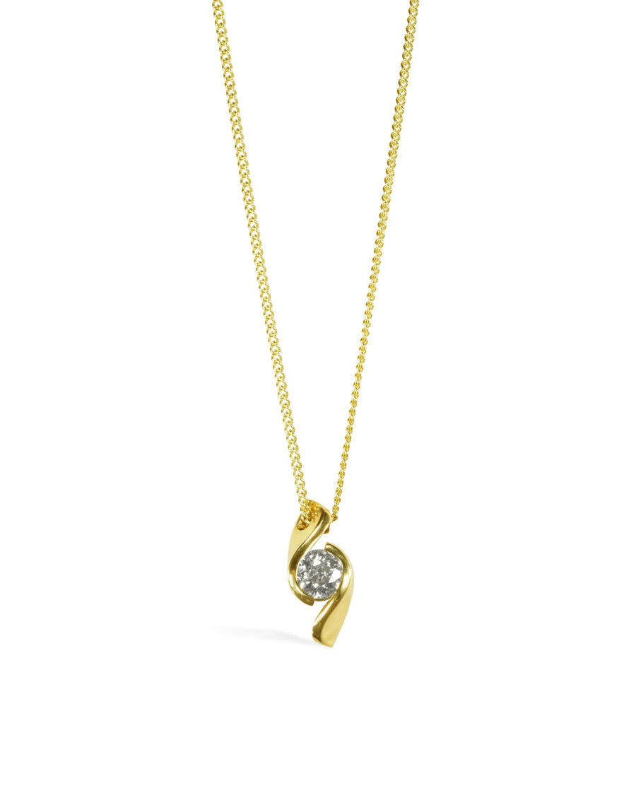 Gold twist diamond pendant on a chain with organic shape, luxury handmade jewellery