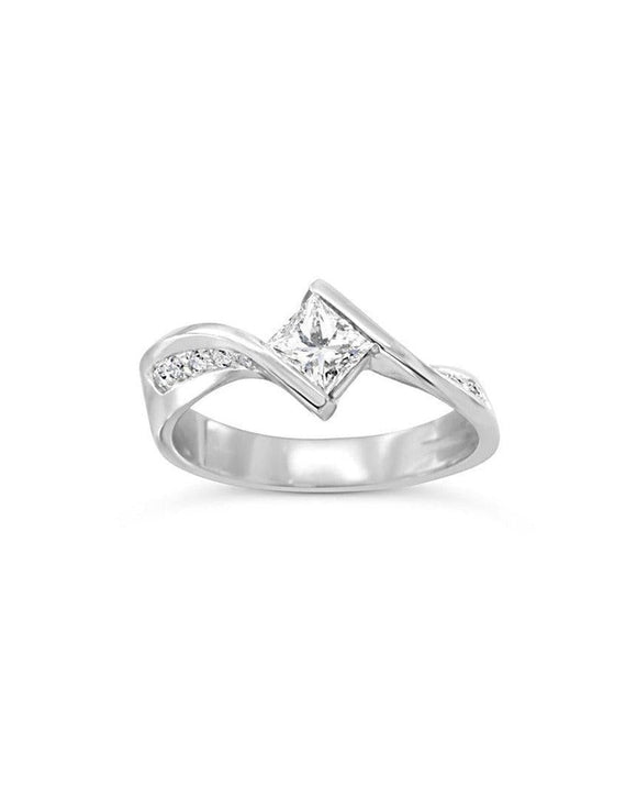 Flat Twist Princess Cut and Channel Set Diamond Engagement Ring Ring Pruden and Smith