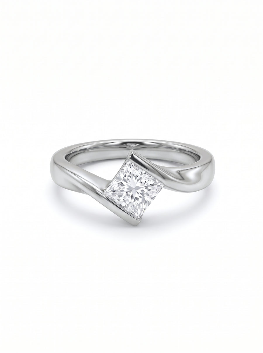 Flat Twist Princess Cut Diamond Engagement Ring