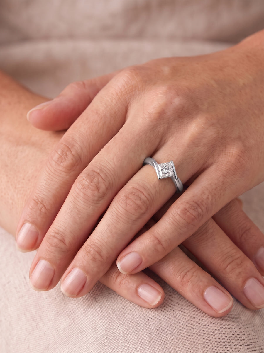 Flat Twist Princess Cut Diamond Engagement Ring