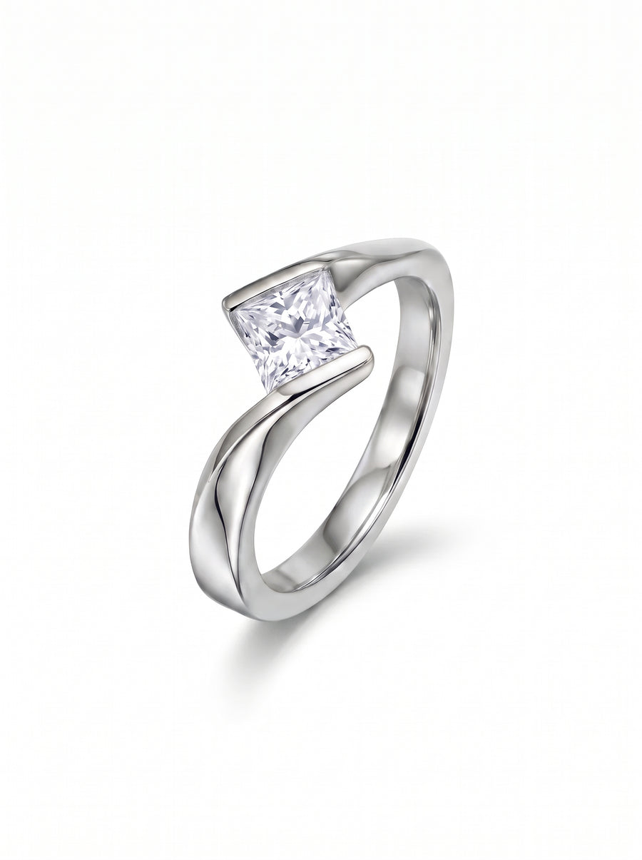 Flat Twist Princess Cut Diamond Engagement Ring