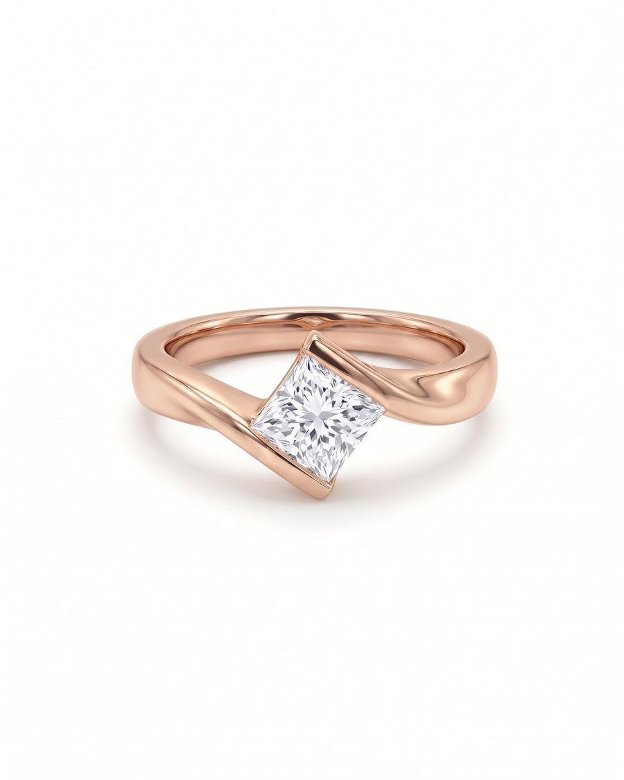 Flat Twist Princess Cut Diamond Engagement Ring
