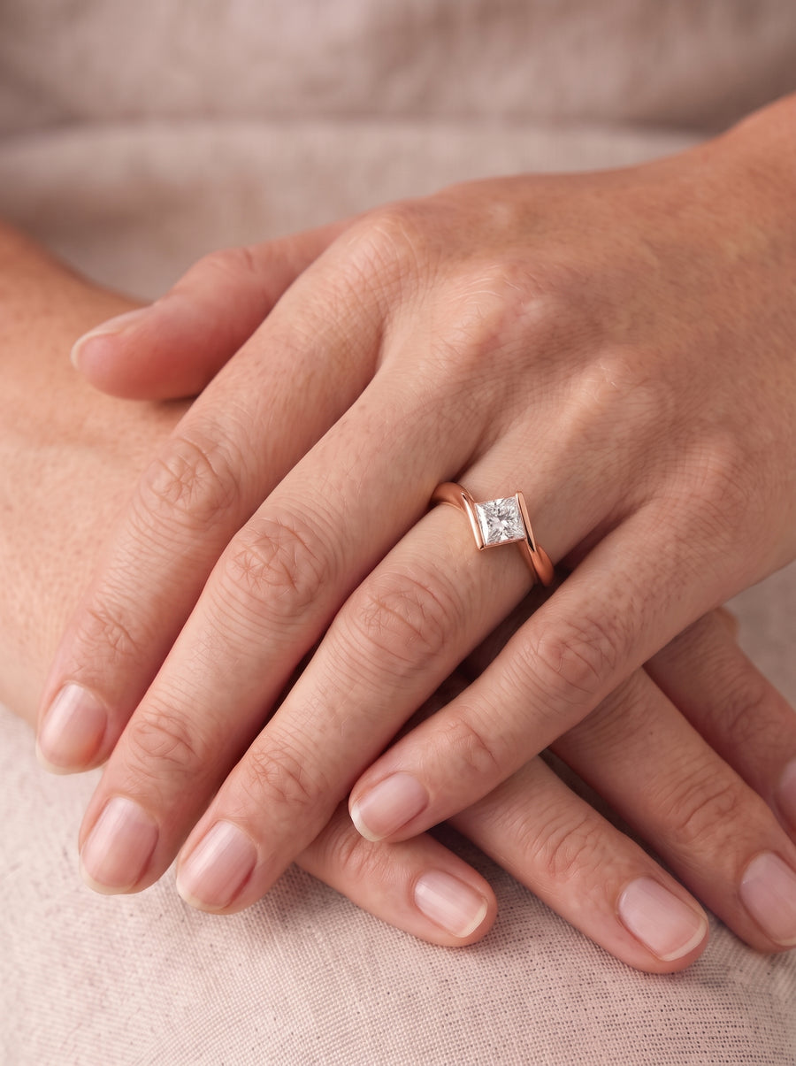 Flat Twist Princess Cut Diamond Engagement Ring