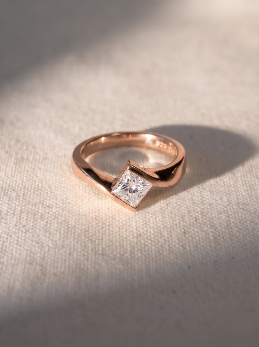 Flat Twist Princess Cut Diamond Engagement Ring