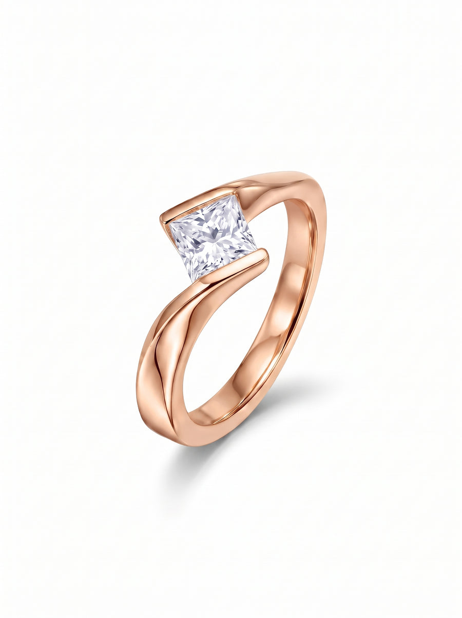 Flat Twist Princess Cut Diamond Engagement Ring