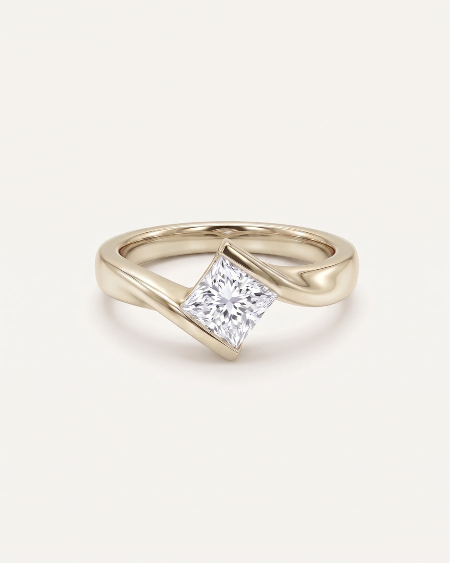 Flat Twist Princess Cut Diamond Engagement Ring