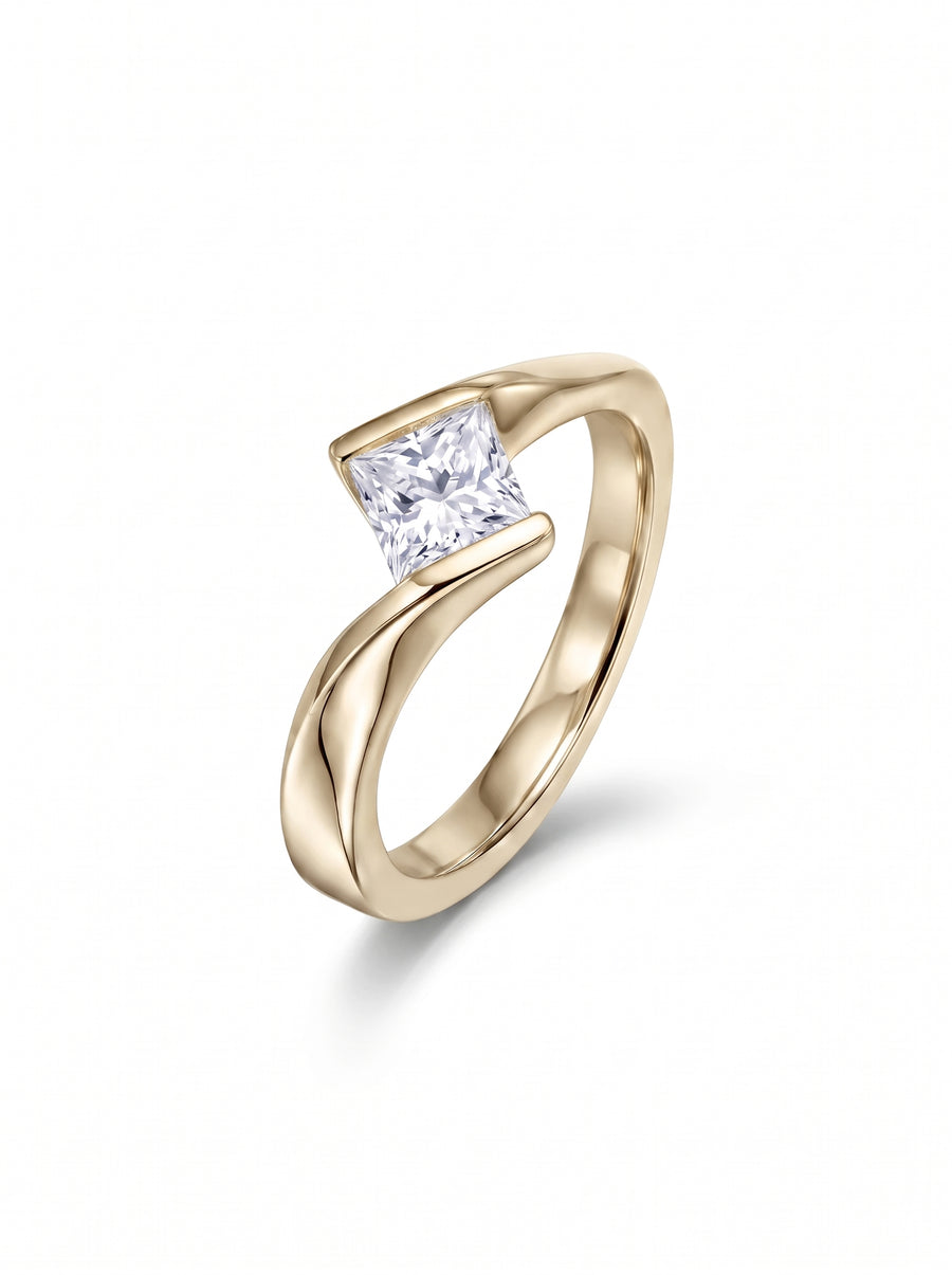 Flat Twist Princess Cut Diamond Engagement Ring