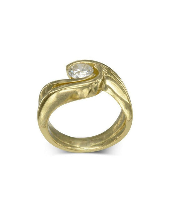 Flat Twist Yellow Gold Engagement and Wedding Band Set Ring Pruden and Smith