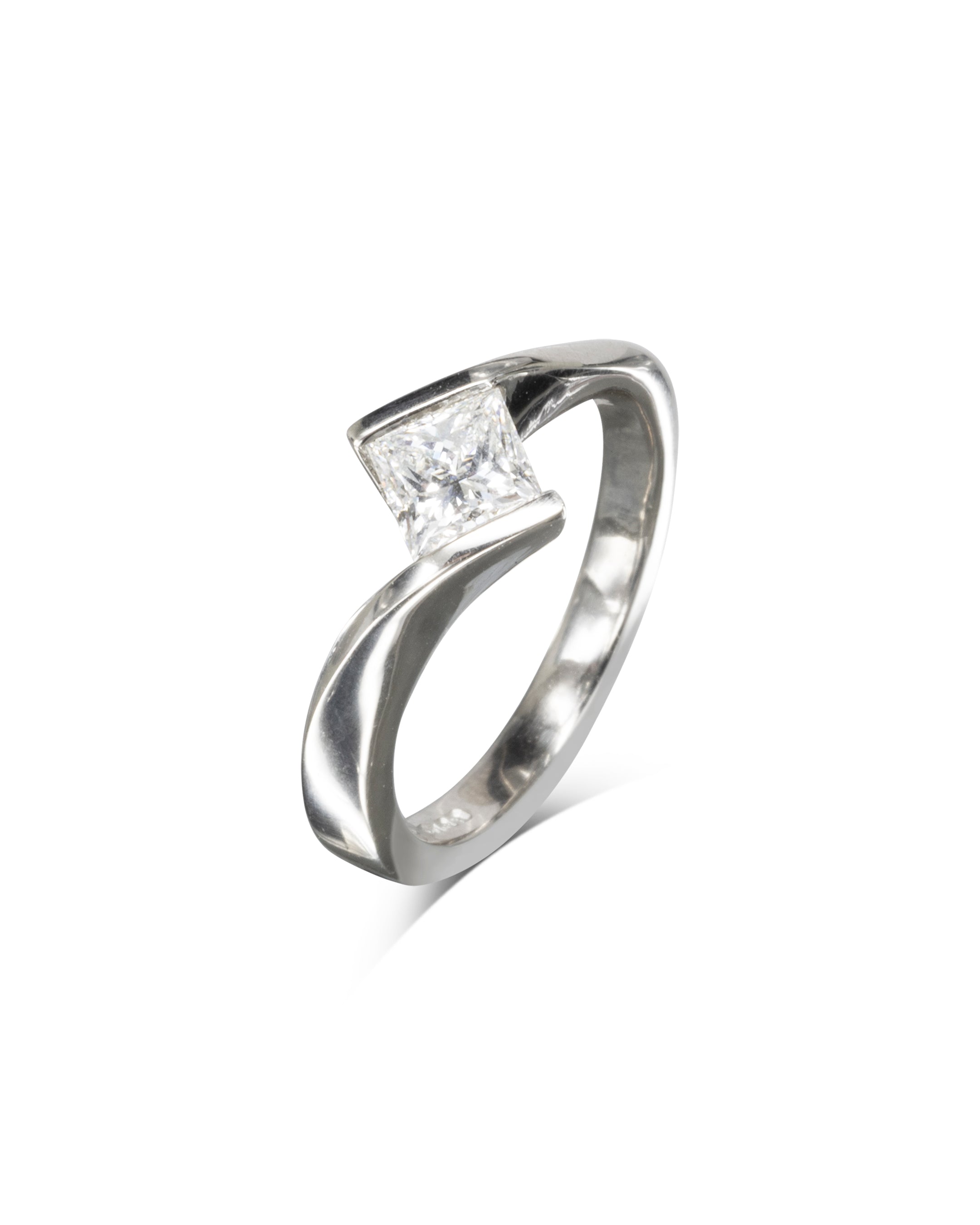 Flat Twist Princess Cut Diamond Engagement Ring Ring Pruden and Smith