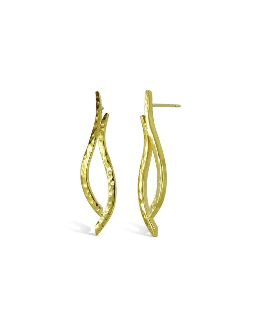 Hand-forged 9ct gold hammered stud earrings with organic, sculpted wavy shapes