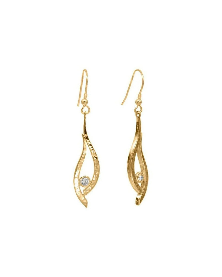 Handcrafted gold drop earrings with organic shapes and sparkling diamond accents